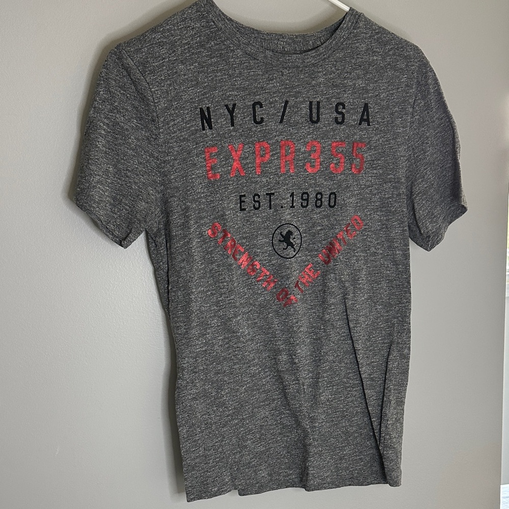 Express Heather Gray Tee with Red Accents